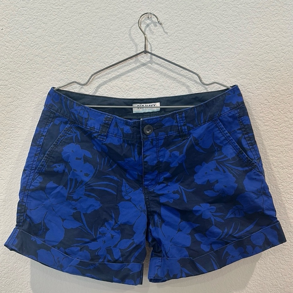 Old Navy Shorts Black/Blue Tropical Plant Pattern Size 8 Excellent Condition